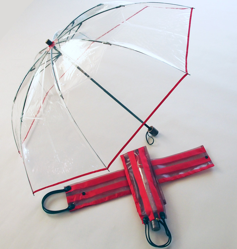 ホワイトローズ　アメマチ(amemachi)　二段折り畳み透明傘  (レッド)
