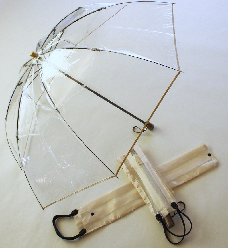ホワイトローズ　アメマチ(AmeMachi)　二段折畳み透明ビニール傘【ゴールド】