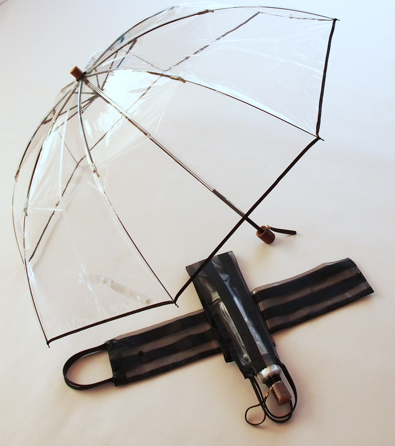ホワイトローズ　アメマチ(AmeMachi)　二段折畳み透明ビニール傘【ブラック】